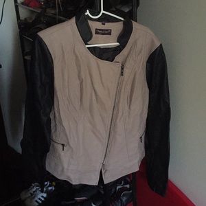 Tan and black faux leather jacket